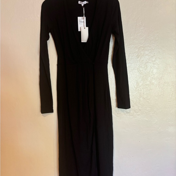 NWT - Good American Black Long Sleeve Wrap Midi Dress, Small, Sz 1 - Picture 3 of 5